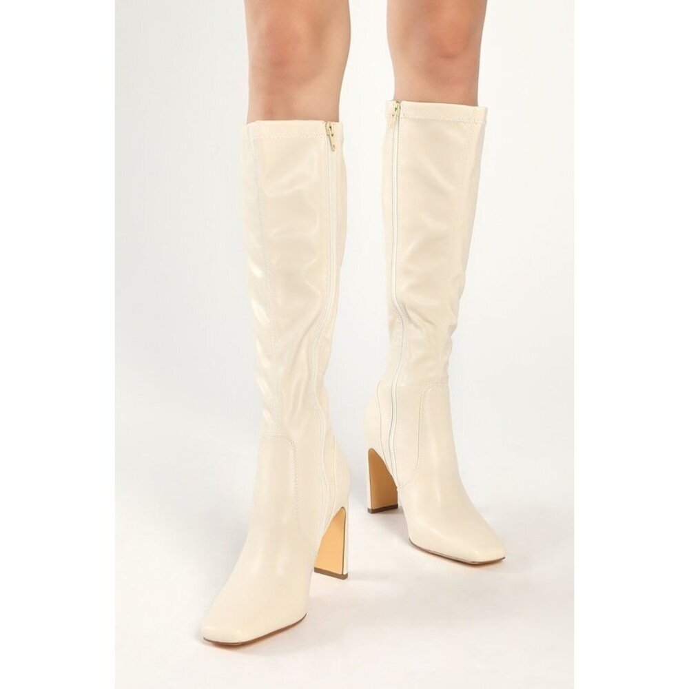 Lulus Yassyy Bone Square-toe Knee High Boots White - Size 6.5